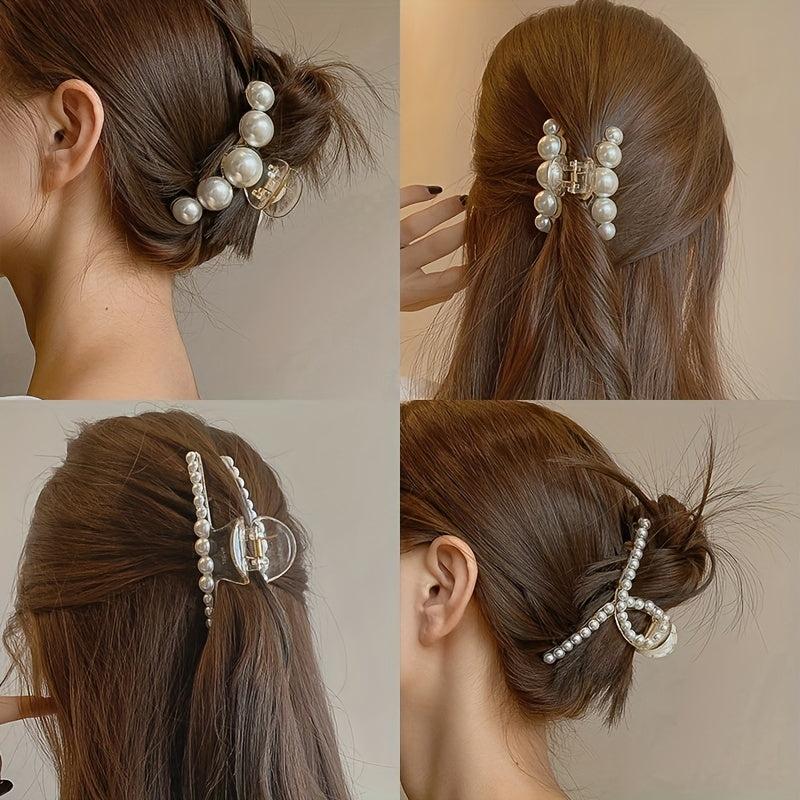 5 PCS Faux Pearl Hair Claw Large Shark Claw Head Jewelry Ponytail Holder