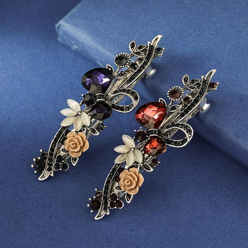 Crystal Carving Flower Hair Clips Vintage Spring Hair Pins