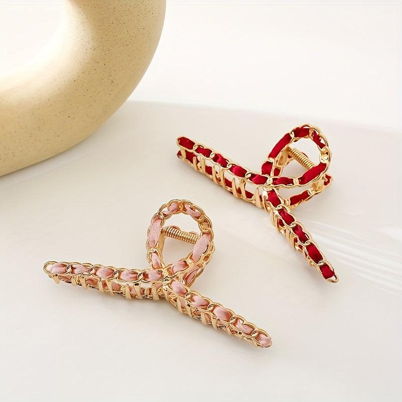 Metal Chain Hair Claw Clips Golden Non Slip Strong Grip Jaw Clip Thick Hair