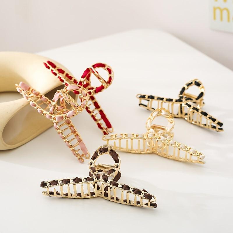 Metal Chain Hair Claw Clips Golden Non Slip Strong Grip Jaw Clip Thick Hair