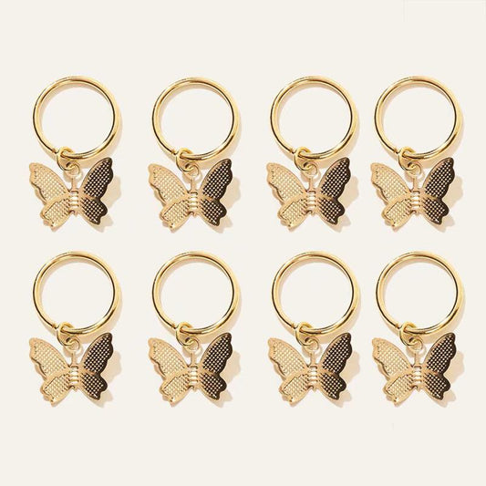 8pcs Butterfly Pendant Hair Braid Rings, Viking Style Hair Accessories for Women