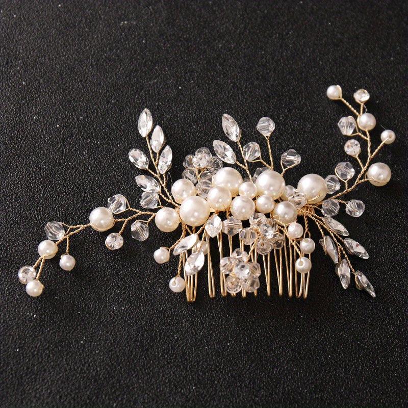 Faux Pearl Bridal Hair Comb Crystal Head Jewelry