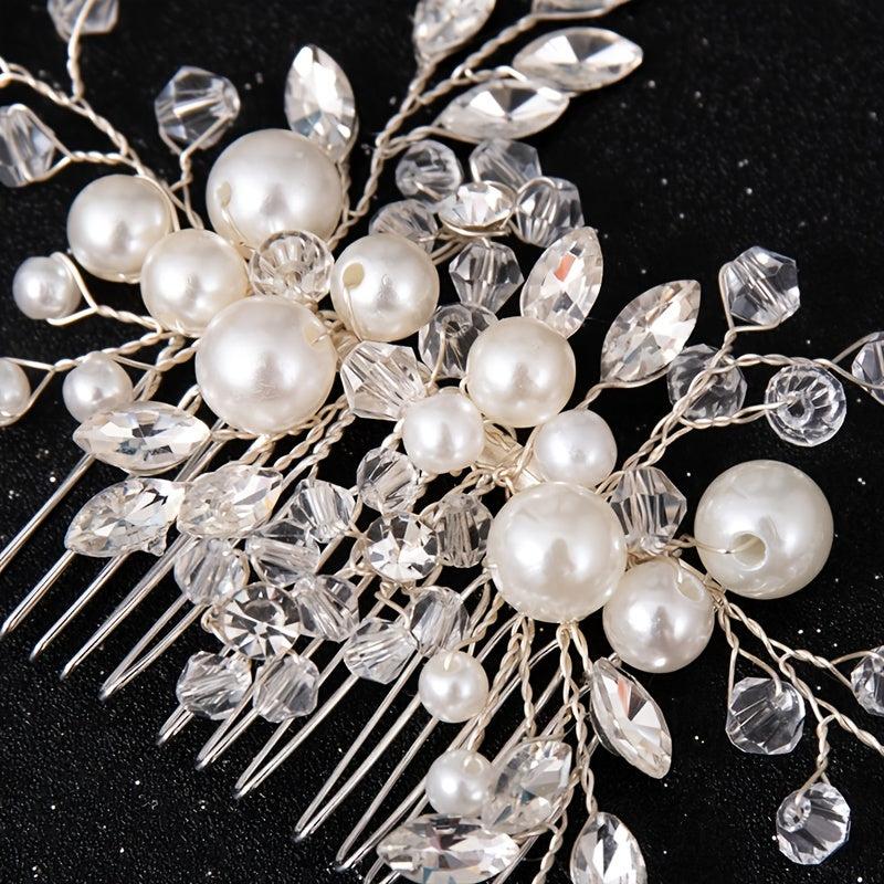 Faux Pearl Bridal Hair Comb Crystal Head Jewelry