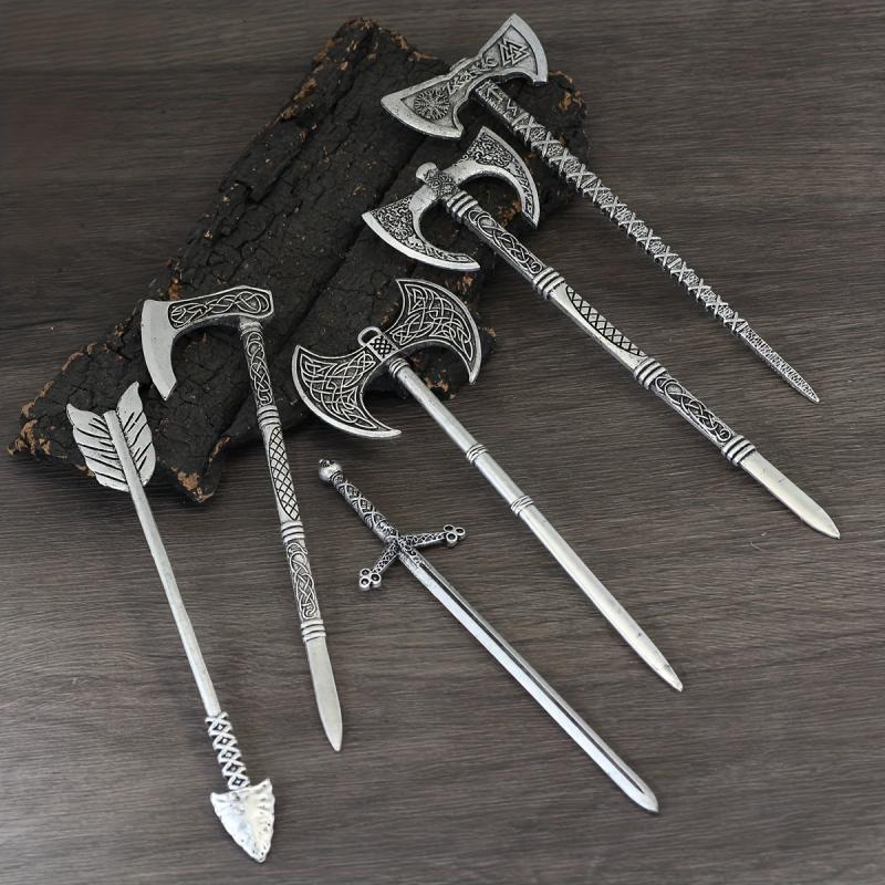 Viking Celtic Hair Clip Silvery Ax Hairpin Witch Sword Hair Stick Amulet