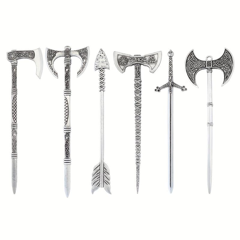 Viking Celtic Hair Clip Silvery Ax Hairpin Witch Sword Hair Stick Amulet