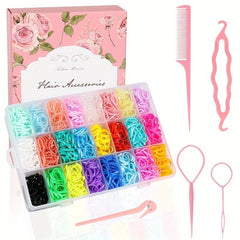 2000pcs Kids Hair Accessories Set Rubber Band Cutter Comb Hair Styling Tools
