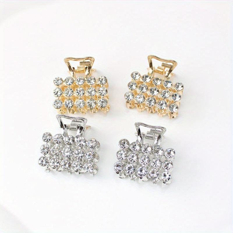 4pcs Mini Rhinestone Hair Claw Set Square Rectangular Hair Clip Accessories