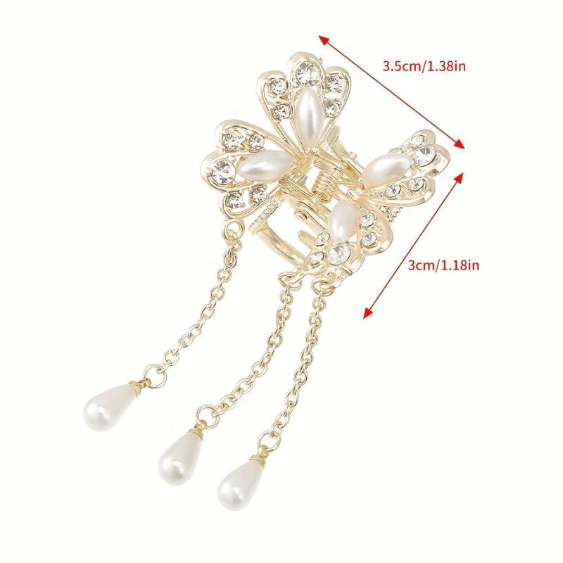 Butterfly Rhinestone Faux Pearl Hair Claw Clip Tassel Mini Clip