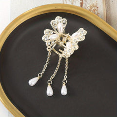 Butterfly Rhinestone Faux Pearl Hair Claw Clip Tassel Mini Clip