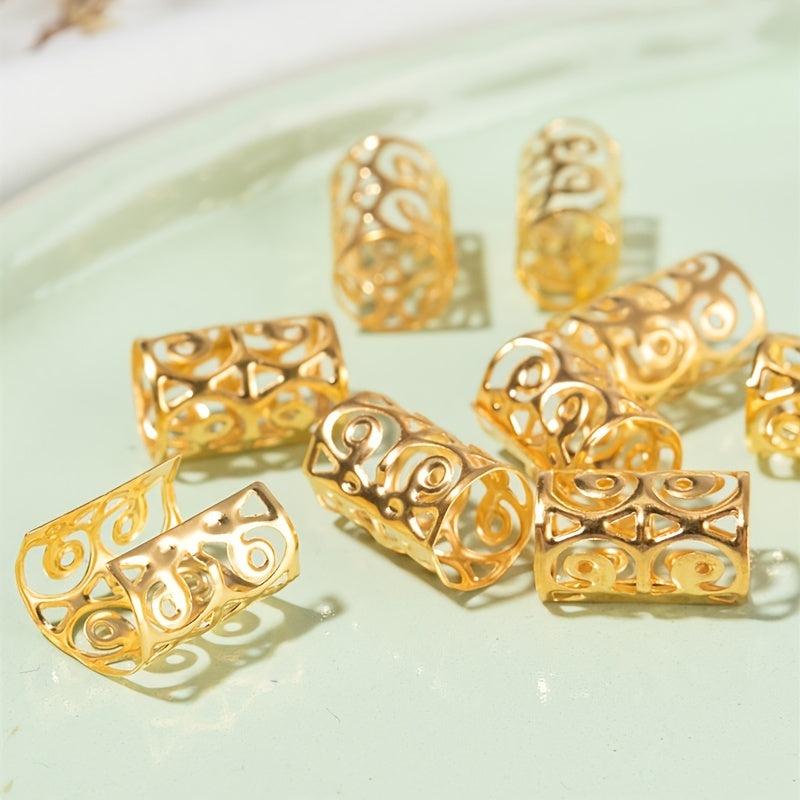 10PCS Golden Dreadlock Beads Hair Jewelry For Braids Hair Rings