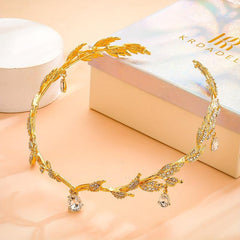 Golden Leaf Headband Rhinestone Hair Hoop Vintage Accessories