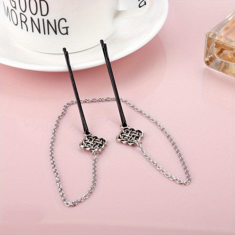 Viking Runes Hairpin Hair Clip With Metal Chain Vintage Hair Pin