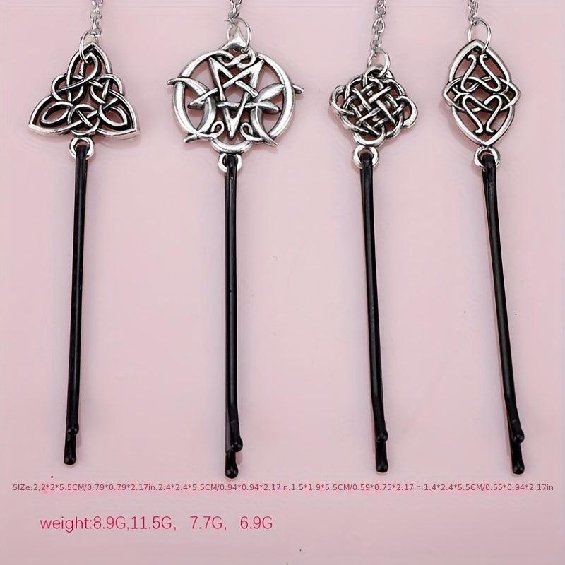 Viking Runes Hairpin Hair Clip With Metal Chain Vintage Hair Pin