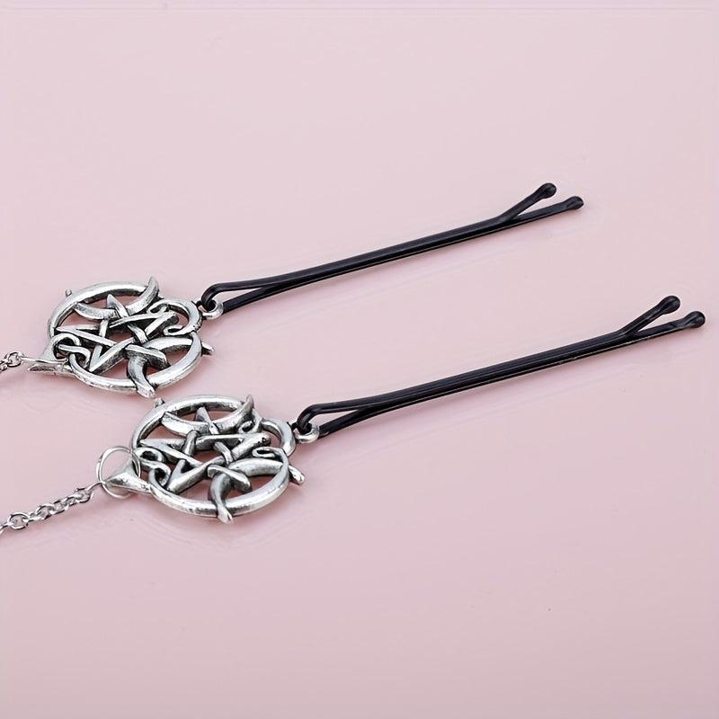 Viking Runes Hairpin Hair Clip With Metal Chain Vintage Hair Pin