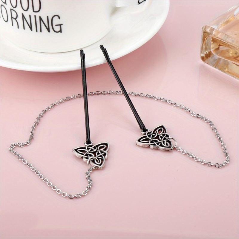 Viking Runes Hairpin Hair Clip With Metal Chain Vintage Hair Pin