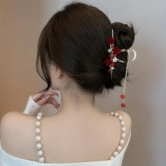 Rose Decor Hair Claw Large Shark Claw Ponytail Holder
