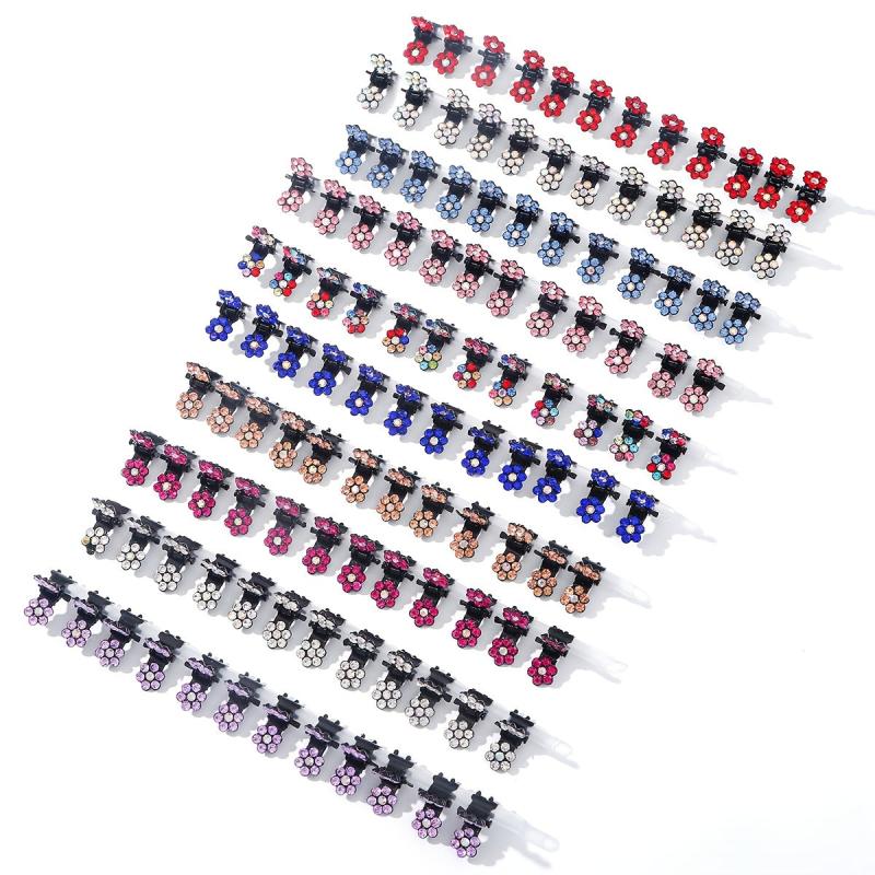 12pcs Mini Hair Claw Clips Non Slip Glitter Rhinestone Flower Claw Clip