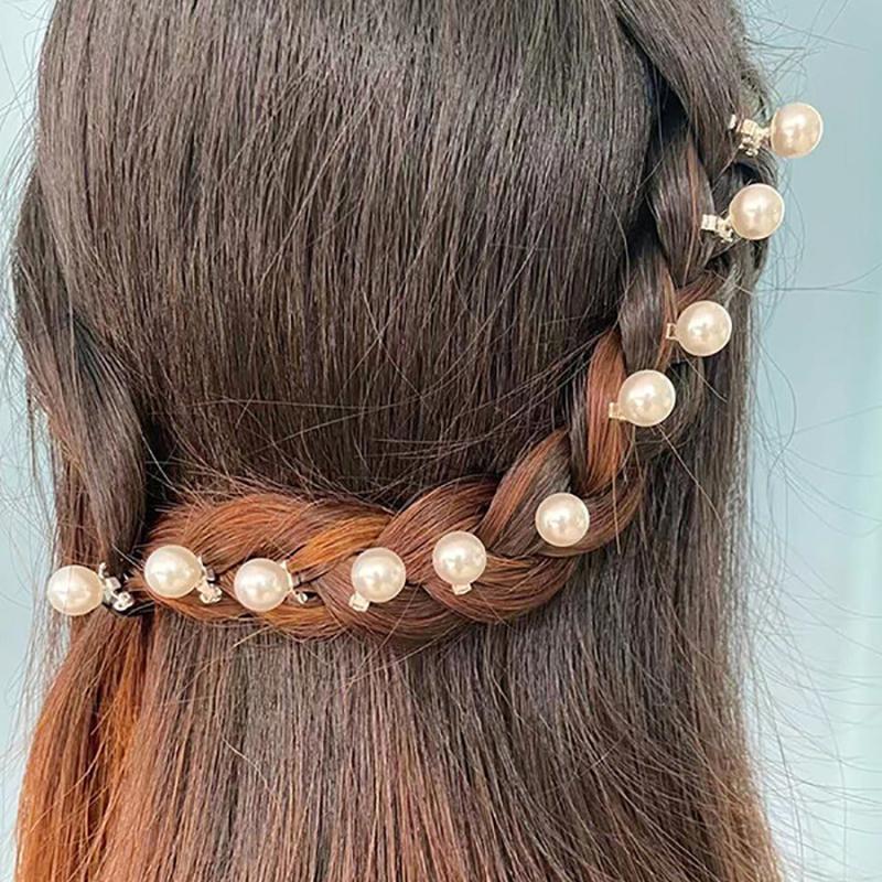 10pcs Pearl Hair Clip Women's Small Metal Golden Hair Accessories