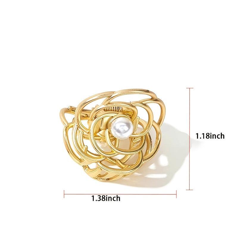 3pcs Mini Rose Flower Hair Claw Clips For Women Faux Pearl Small Hair Clip
