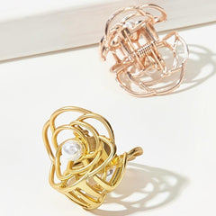 3pcs Mini Rose Flower Hair Claw Clips For Women Faux Pearl Small Hair Clip