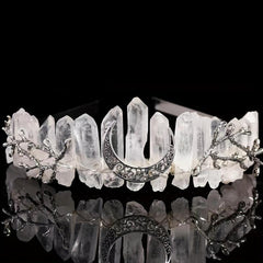 Crystal Quartz Hollow Moon Crown Tiara Headband for Women