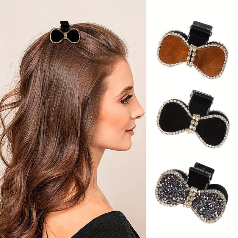 Velvet Bow Hair Claw Rhinestone Brimmed Hair Claw Clip