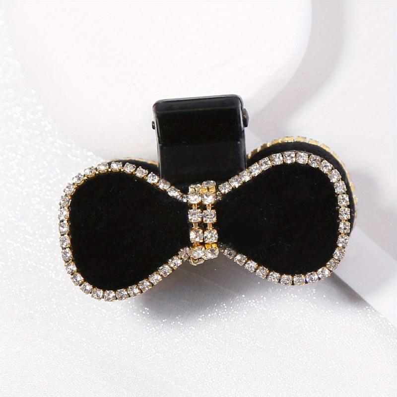 Velvet Bow Hair Claw Rhinestone Brimmed Hair Claw Clip