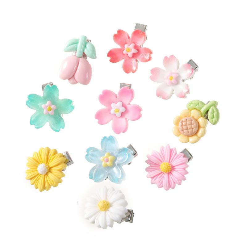 5pcs Sunflower Resin Hair Clip Duck Billed Mini Side Clip