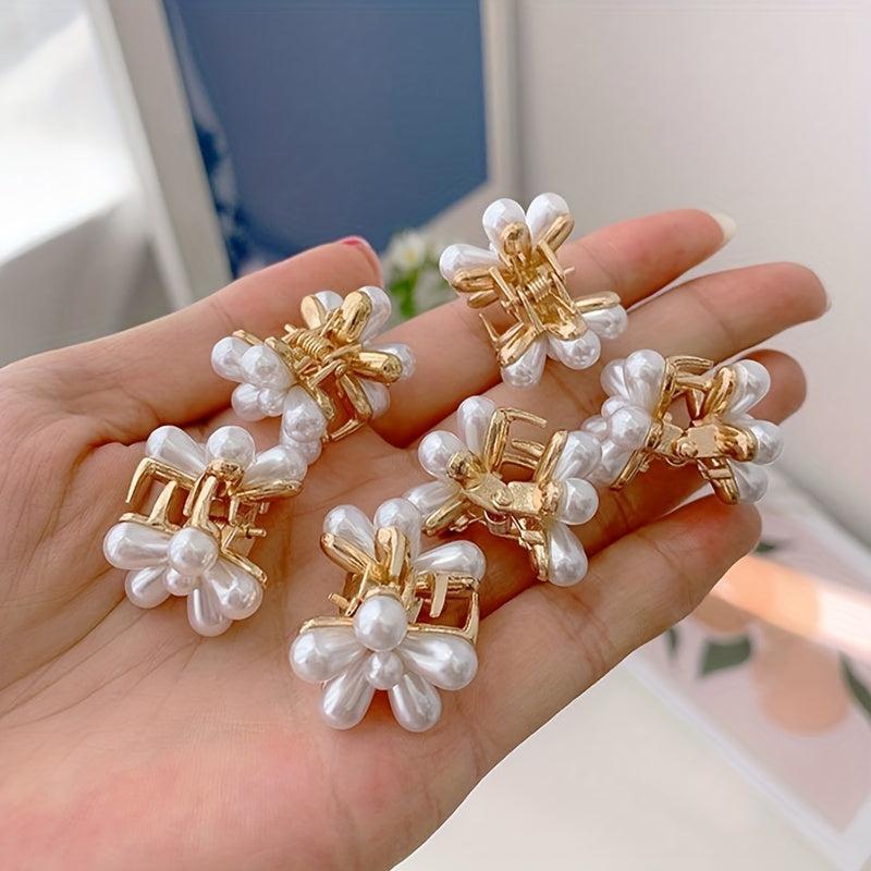 10pcs Faux Pearl Flower Hair Claw for Women