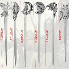 Vintage Viking Style Dragon Pattern Hair Stick Silvery Jewelry