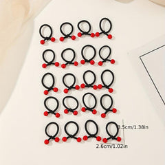 20pcs Mini Cherry Red Bean Rubber Bands Elastic Hair Tie Girls