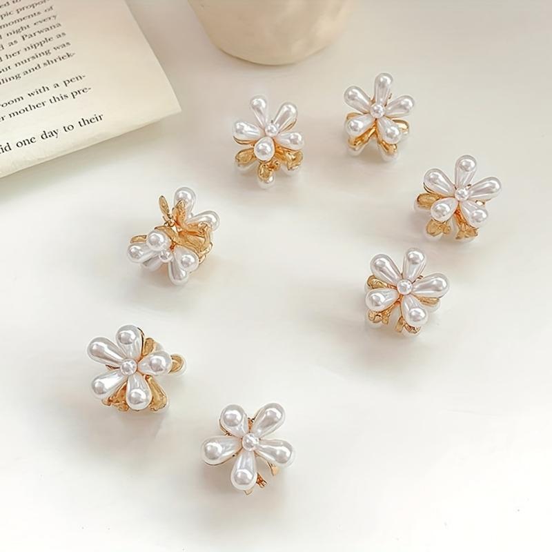 10 Pcs Mini Pearl Hair Claw Clips Flower Decor Hair Accessories Women Girls