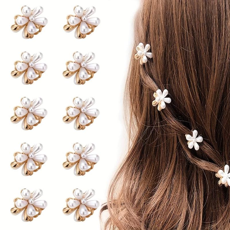 10 Pcs Mini Pearl Hair Claw Clips Flower Decor Hair Accessories Women Girls