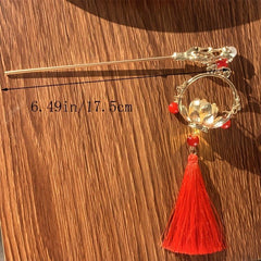 Vintage Hair Pin With Lotus Lantern Tassel Retro Style Palace Hairpin
