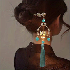 Vintage Hair Pin With Lotus Lantern Tassel Retro Style Palace Hairpin