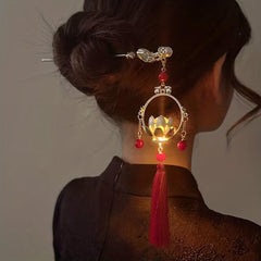 Vintage Hair Pin With Lotus Lantern Tassel Retro Style Palace Hairpin