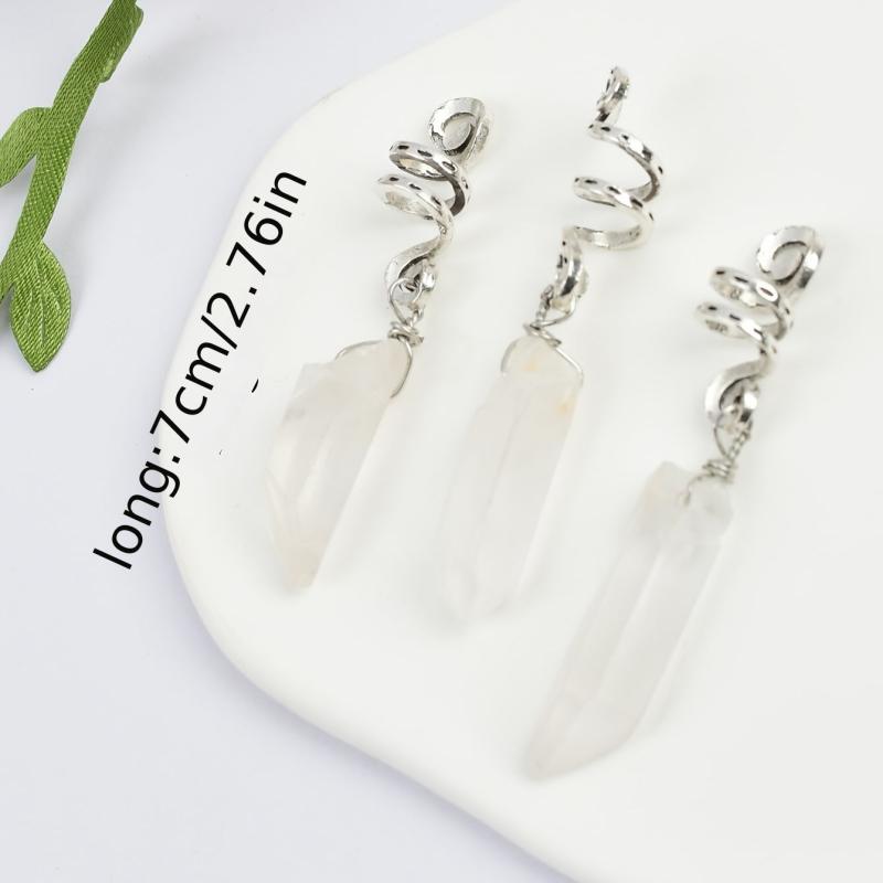 3pc Natural Crystal Swirl Bead Hair Ring Charm Hair Accessories