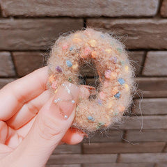 Rainbow Plush Hair Ring Head Rope Female Rubber Band Headdress