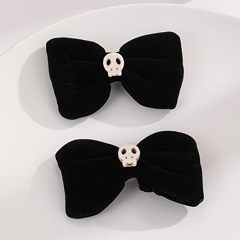 Velvet Skull Bow Hair Clip Cyberpunk Hair Pin Barrette Accessories