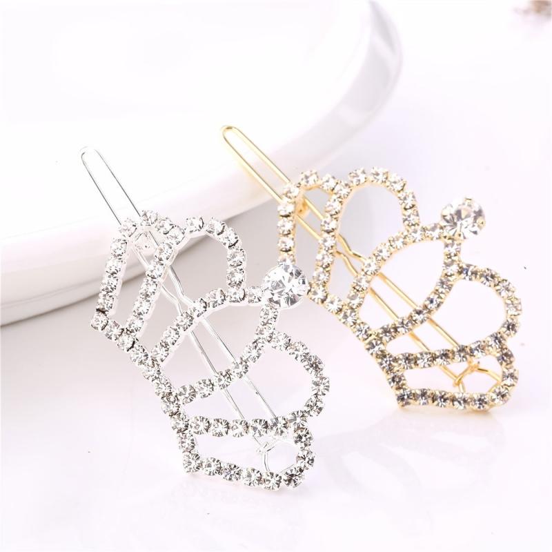 Rhinestone Crown Hairclip Golden Silvery Hairpin Barrette Cyberpunk Y2K