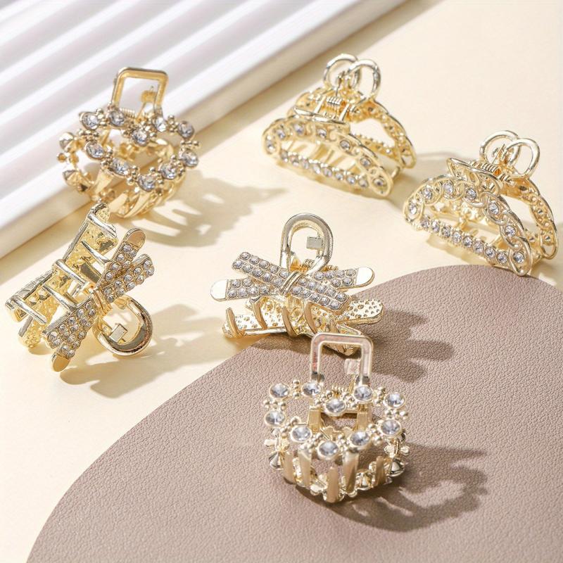 6pcs Mini Alloy Hair Claw Faux Pearl Hair Claw Hollow Nonslip Shark Claw