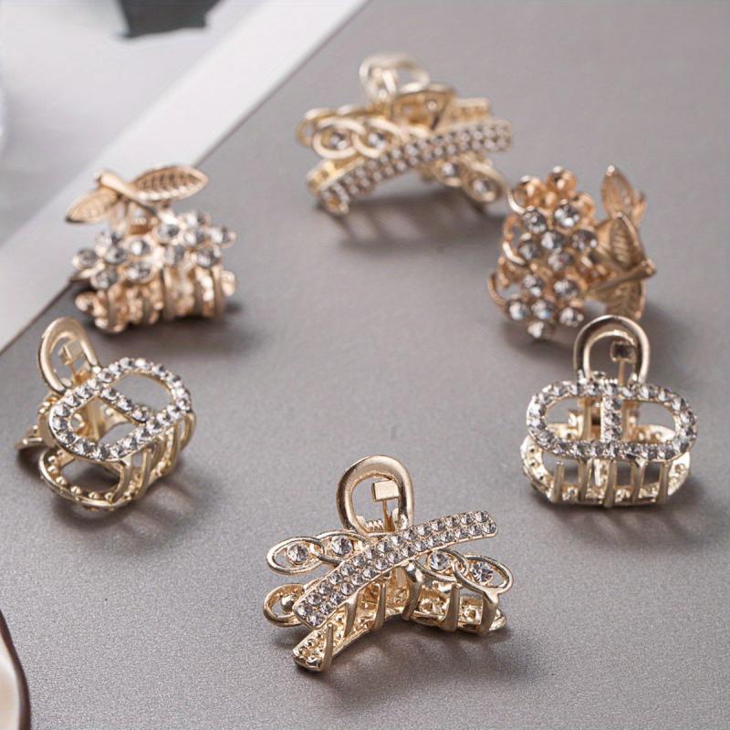 6pcs Mini Alloy Hair Claw Faux Pearl Hair Claw Hollow Nonslip Shark Claw