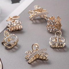 6pcs Mini Alloy Hair Claw Faux Pearl Hair Claw Hollow Nonslip Shark Claw