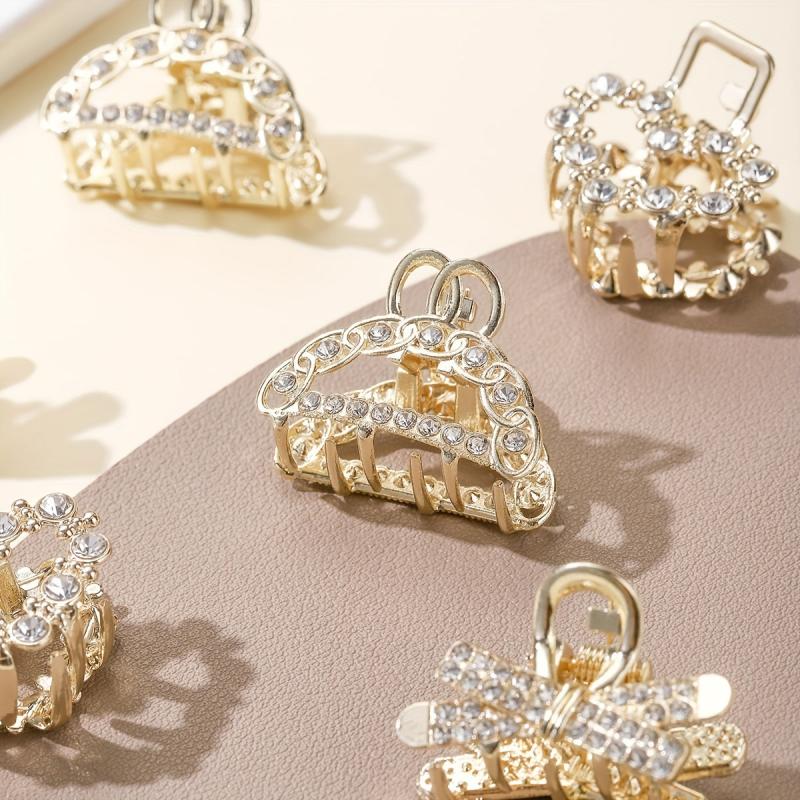 6pcs Mini Alloy Hair Claw Faux Pearl Hair Claw Hollow Nonslip Shark Claw