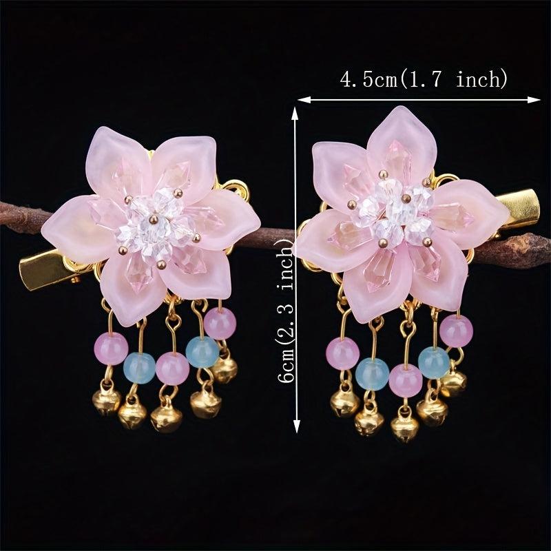 Flower Hair Clip With Bells Pendant Chinese Ancient Costume Hair Accessories