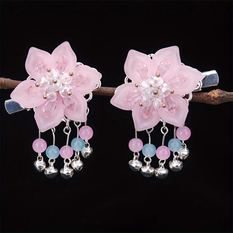 Flower Hair Clip With Bells Pendant Chinese Ancient Costume Hair Accessories