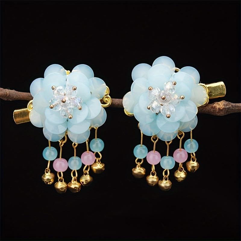 Flower Hair Clip With Bells Pendant Chinese Ancient Costume Hair Accessories