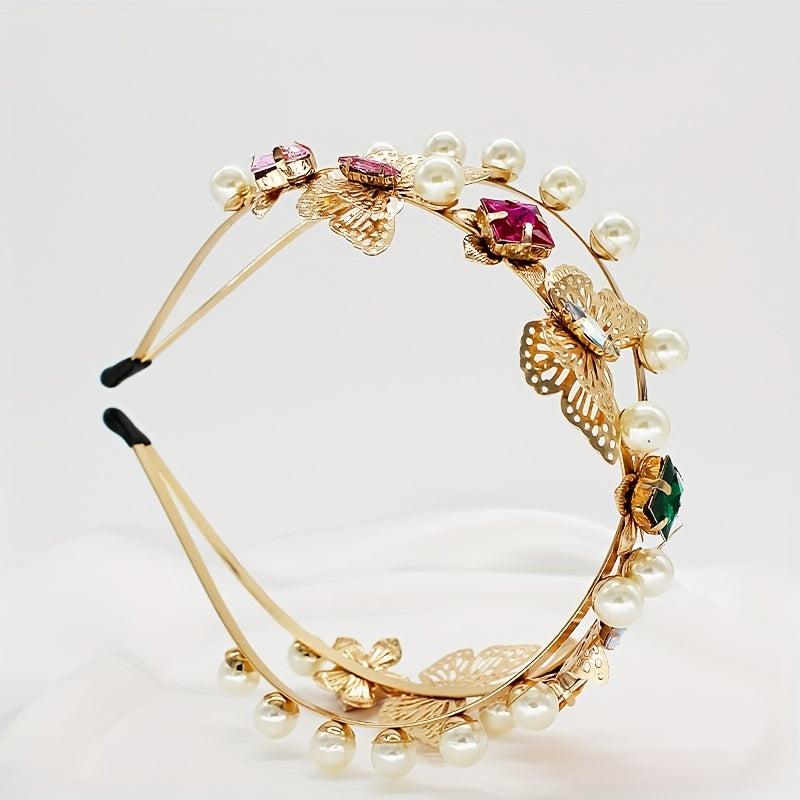 Faux Pearl Flower Headband Crystal Head Hoop Hair Accessories
