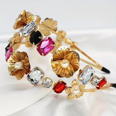 Faux Pearl Flower Headband Crystal Head Hoop Hair Accessories