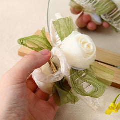 Fabric Rose Hair Claw Ponytail Holder Women Girls Sweet Hair Claw